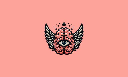 Ilustración de Cerebro con ojo y alas vector logo diseño - Imagen libre de derechos