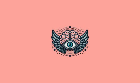 brain with eye and wings vector logo design
