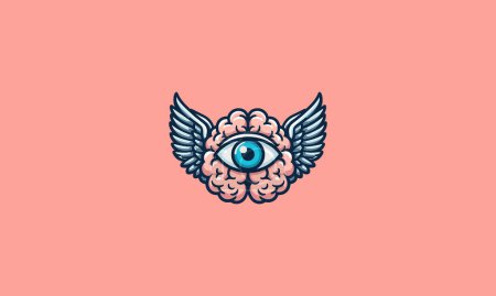 Ilustración de Cerebro con ojo y alas vector logo diseño - Imagen libre de derechos
