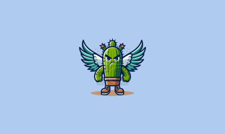 character cactus green angry with wings vector logo design