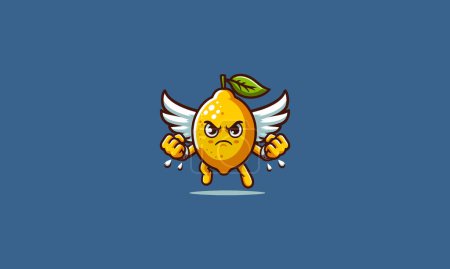 carácter de limón enojado con alas vector mascota diseño