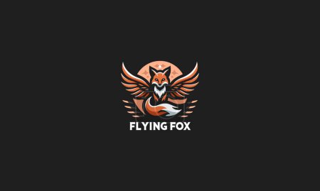 flying fox orange with wings vector logo design