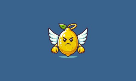 Charakter der Zitrone wütend mit Flügeln Vektor-Maskottchen-Design