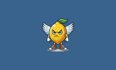 caractère de citron en colère avec des ailes vecteur mascotte design