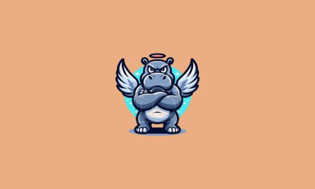 hippo angry with wings vector mascot design