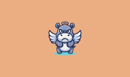 hippo angry with wings vector mascot design