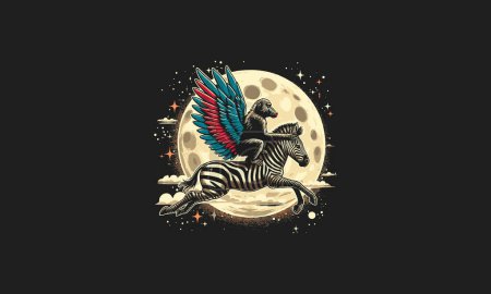 baboon riding zebra on moon with wings vector artwork design