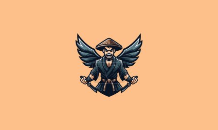 Charakter alter Mann trägt Hut mit Flügeln wütend Vektor-Logo-Design
