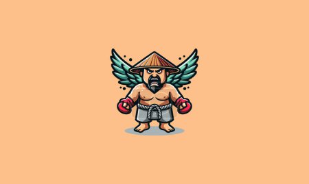 character old man wearing hat with wings angry vector logo design