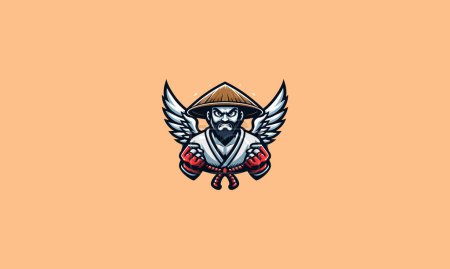 Illustration for Character old man wearing hat with wings angry vector logo design - Royalty Free Image