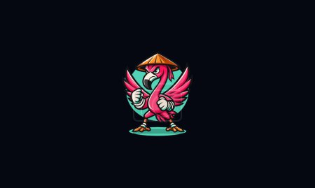 flamingo karate with hat vector mascot design
