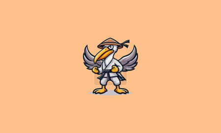 pelican karate wearing hat with wings vector logo design