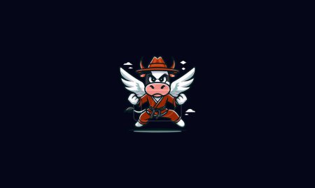 cow angry karate with wings vector mascot design