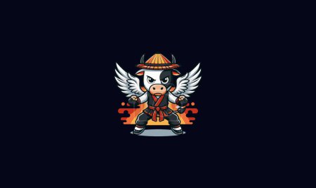 cow angry karate with wings vector mascot design