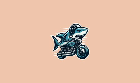 shark wearing helmet riding motorcycle vector logo design