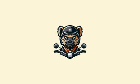 hyena wearing helmet riding motorcycle vector logo design