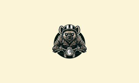hyena wearing helmet riding motorcycle vector logo design