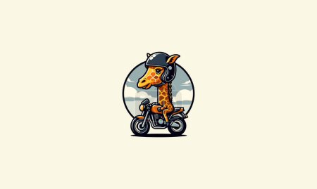 Illustration for Giraffe riding motorcycle vector logo design - Royalty Free Image