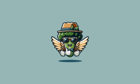 broccoli wearing sun glass and hat vector mascot design