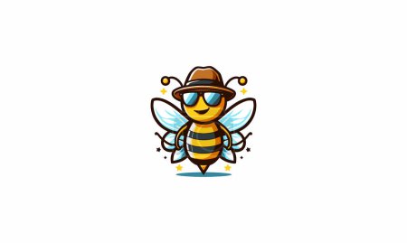 personnage abeille portant verre de soleil et chapeau vecteur mascotte design