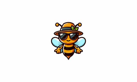 personnage abeille portant verre de soleil et chapeau vecteur mascotte design