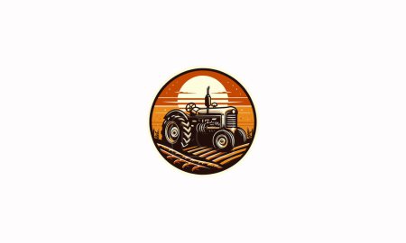 tractor on village vector illustration logo design
