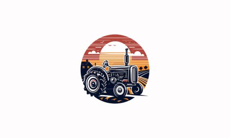 tracteur sur village illustration vectorielle logo design