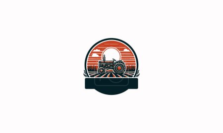 tractor en aldea vector ilustración logo diseño
