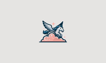horse flying on cloud vector logo design