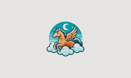 horse flying on cloud vector logo design