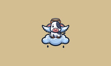Illustration for Cow expression sad with wings on cloud vector logo design - Royalty Free Image