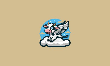 Kuh Ausdruck traurig mit Flügeln auf Wolke Vektor Logo-Design