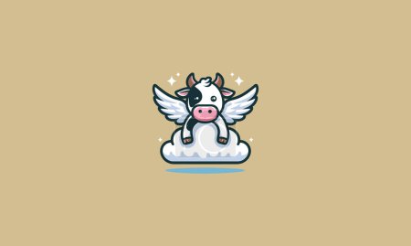 Illustration for Cow expression sad with wings on cloud vector logo design - Royalty Free Image