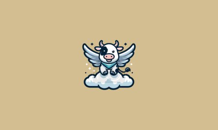 expresión de vaca triste con alas en el diseño del logotipo del vector de nube
