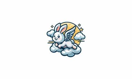 rabbit with wings on cloud vector mascot design