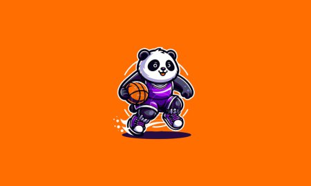 panda jugando cesta bola vector mascota diseño