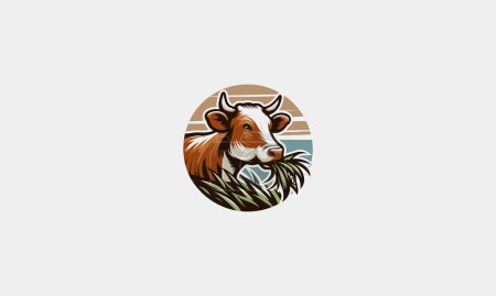 vaca comer hierba vector ilustración logo diseño
