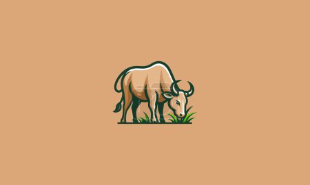 Ilustración de Chocolate de búfalo comer hierba vector mascota diseño - Imagen libre de derechos
