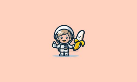 astronaut kid hold banana vector illustration flat design