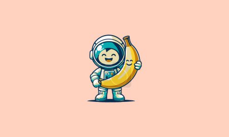 astronaut kid hold banana vector illustration flat design