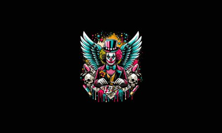 clown with big wings splash background vector artwork design