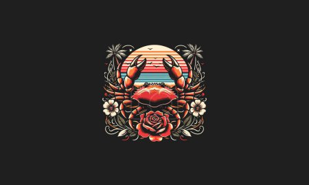 Illustration for Crab and red flowers vector artwork design - Royalty Free Image