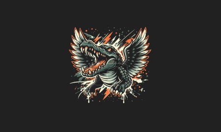 crocodile angry with wings vector artwork design
