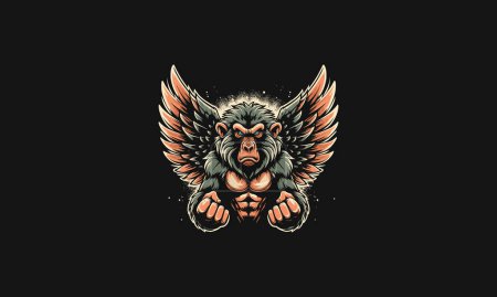 baboon angry with wings vector artwork design