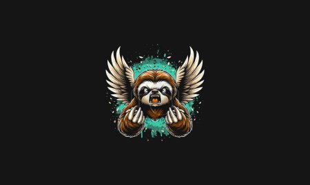 sloth with wings angry vector mascot design