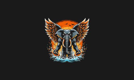 Illustration for Elephant angry with big wings vector artwork design - Royalty Free Image