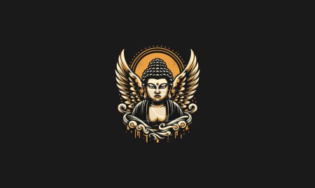 Téléchargez les illustrations : Buddha avec ailes éclaboussure fond vectoriel illustration design - en licence libre de droit