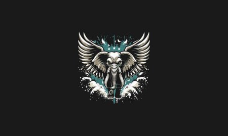 elephant angry with big wings vector artwork design
