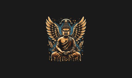 Téléchargez les illustrations : Buddha avec ailes éclaboussure fond vectoriel illustration design - en licence libre de droit