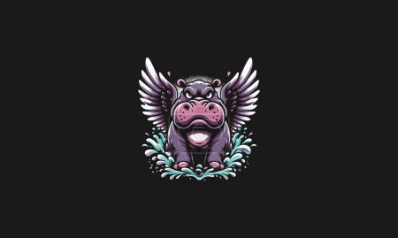 hippo angry with wings splash background vector artwork design